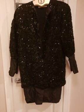 Richilene Black Sequin Vintage Embellished Evening Dress